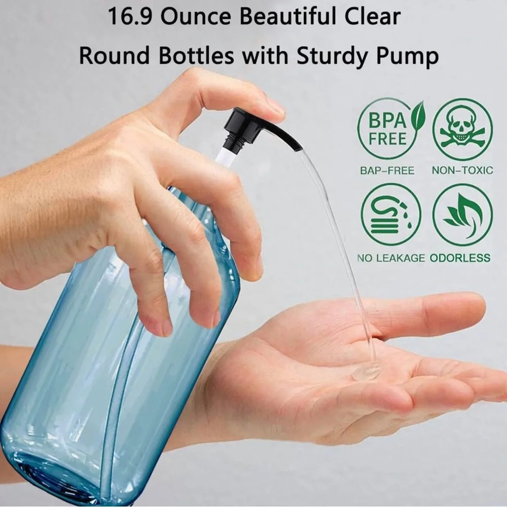 Empty Plastic Bottles with Pump Dispenser and 6 Label Stickers